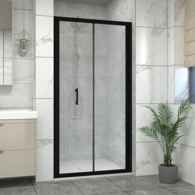Sundaze Matt Black Bi-Fold Door Shower Enclosure (W)900mm With White 900X900mm Shower Tray And Waste from B&Q
