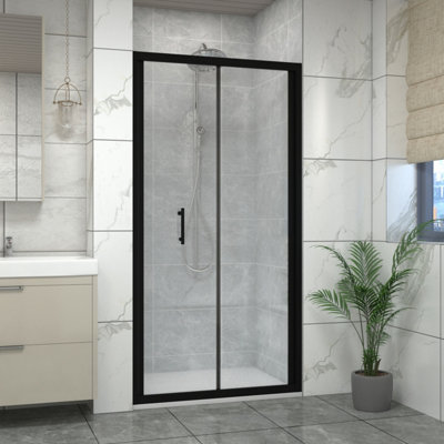 Sundaze Matt Black Bi-Fold Door Shower Enclosure (W)1000mm With White 1200X1000mm Shower Tray And Waste from B&Q