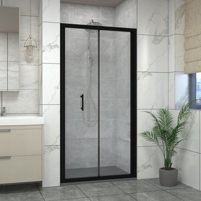 Sundaze Matt Black Bi-Fold Door Shower Enclosure (W)1000mm With Anthracite 1200X1000mm Shower Tray And Waste from B&Q