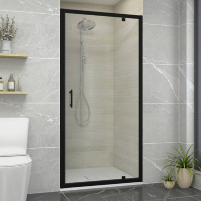 Sundaze Matt Black Pivot Door Shower Enclosure (W)900mm With White 900X900mm Shower Tray And Waste from B&Q
