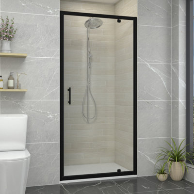 Sundaze Matt Black Pivot Door Shower Enclosure (W)1000mm With White 1200X1000mm Shower Tray And Waste from B&Q
