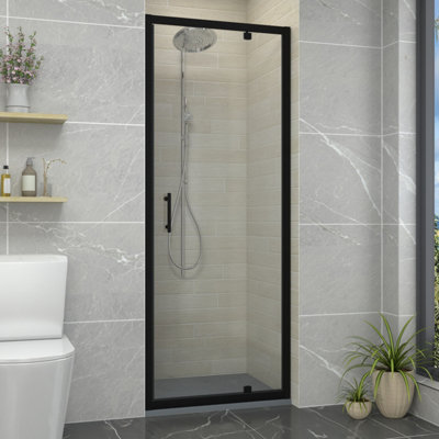 Sundaze Matt Black Pivot Door Shower Enclosure (W)800mm With Anthracite 1000X800mm Shower Tray And Waste