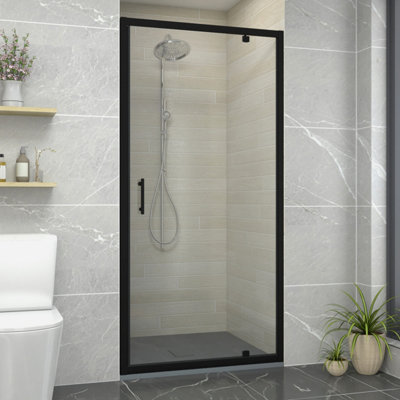 Sundaze Matt Black Pivot Door Shower Enclosure (W)900mm With Anthracite 900X900mm Shower Tray And Waste from B&Q