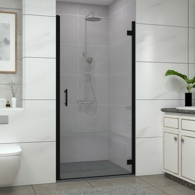 Sundaze Matt Black Hinged Door Shower Enclosure (W)800mm With Anthracite 800X800mm Shower Tray And Waste from B&Q