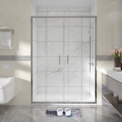 B&Q -  Chrome Shower Enclosure Double Sliding Door (W)1400mm With White 1400X900mm Shower Tray And Waste