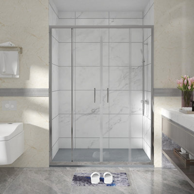 B&Q -  Chrome Shower Enclosure Double Sliding Door (W)1400mm With Anthracite 1400X900mm Shower Tray And Waste