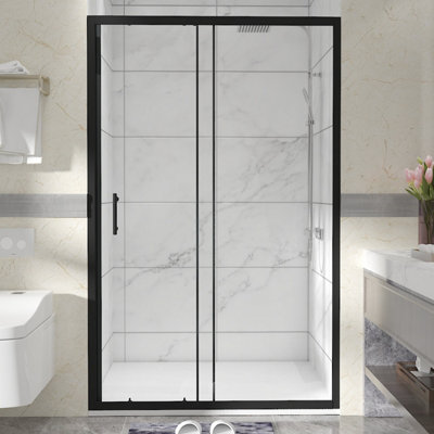 Sundaze Matt Black Shower Enclosure Sliding Door (W)1200mm With White 1200X800mm Shower Tray And Waste