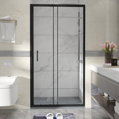 B&Q -  Matt Black Shower Enclosure Sliding Door (W)1000mm With Anthracite 1000X800mm Shower Tray And Waste