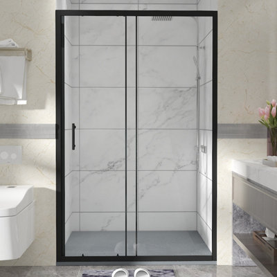 Sundaze Matt Black Shower Enclosure Sliding Door (W)1200mm With Anthracite 1200X700mm Shower Tray And Waste