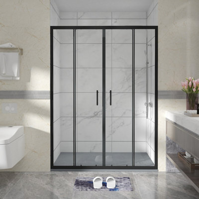 B&Q -  Matt Black Shower Enclosure Double Sliding Door (W)1400mm With Anthracite 1400X900mm Shower Tray And Waste