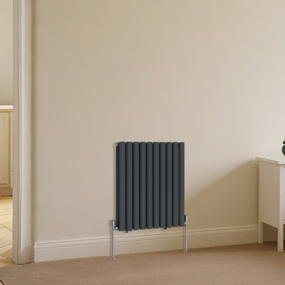 Right Radiators Horizontal Double Oval Column Rads Designer Radiator 600X590mm Anthracite from B&Q
