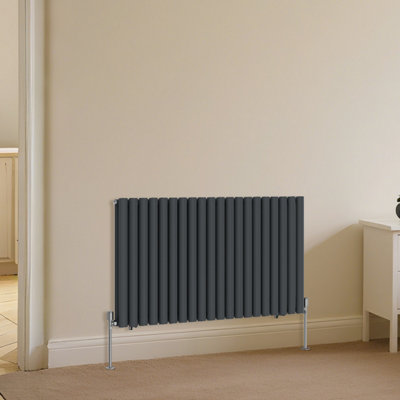 B&Q -  Horizontal Double Oval Column Rads Designer Radiator 600X1180mm Anthracite