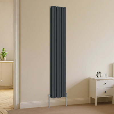 Right Radiators Vertical Double Oval Column Rads Designer Radiator 1800X354mm Anthracite from B&Q