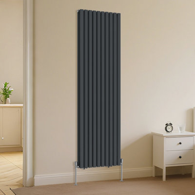 Right Radiators Vertical Double Oval Column Rads Designer Radiator 1800X590mm Anthracite from B&Q