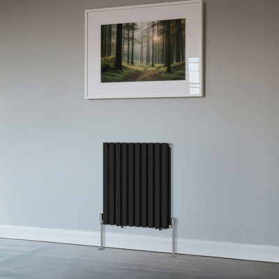 B&Q -  Horizontal Double Oval Column Rads Designer Radiator 600X590mm Black