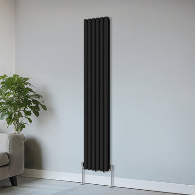 Right Radiators Vertical Double Oval Column Rads Designer Radiator 1800X354mm Black from B&Q