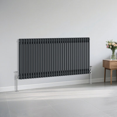 B&Q -  Traditional 2 Column Radiator Horizontal Heating Cast Iron Style Rads 600X1460mm Anthracite