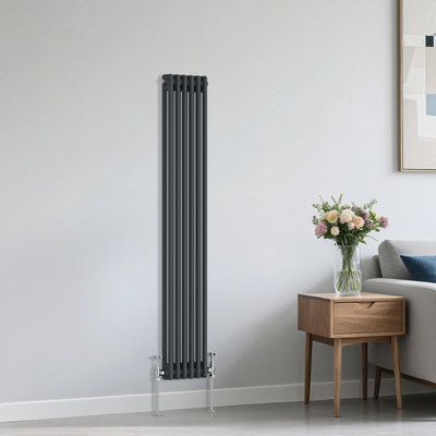 B&Q -  Traditional 2 Column Radiator Vertical Heating Cast Iron Style Rads 1500X290mm Anthracite