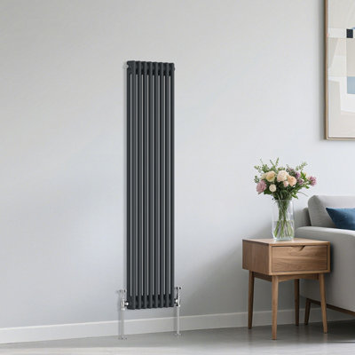 B&Q -  Traditional 2 Column Radiator Vertical Heating Cast Iron Style Rads 1500X380mm Anthracite
