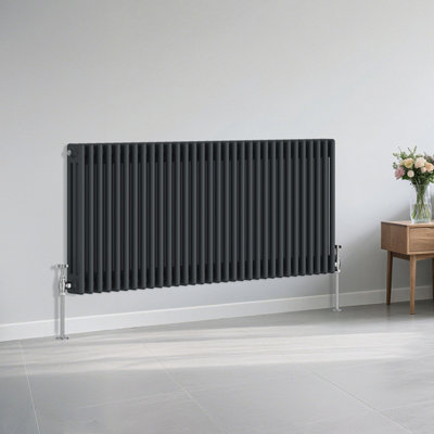 B&Q -  Traditional 3 Column Radiator Horizontal Heating Cast Iron Style Rads 600X1462mm Anthracite