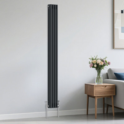B&Q -  Traditional 3 Column Radiator Vertical Heating Cast Iron Style Rads 1800X202mm Anthracite