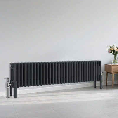 B&Q -  Traditional 4 Column Radiator Horizontal Heating Cast Iron Style Rads 300X1460mm Anthracite