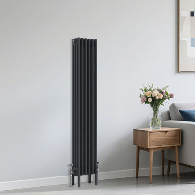 B&Q -  Traditional 4 Column Radiator Vertical Heating Cast Iron Style Rads 1500X290mm Anthracite