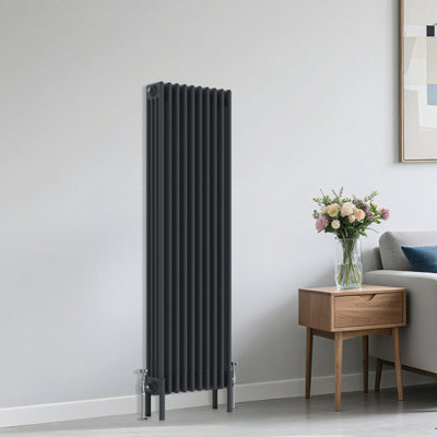 B&Q -  Traditional 4 Column Radiator Vertical Heating Cast Iron Style Rads 1500X470mm Anthracite