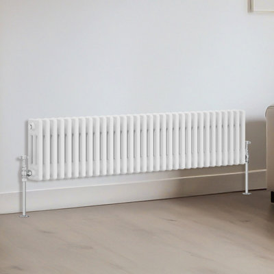 B&Q -  Traditional 3 Column Radiator Horizontal Heating Cast Iron Style Rads 300X1462mm White