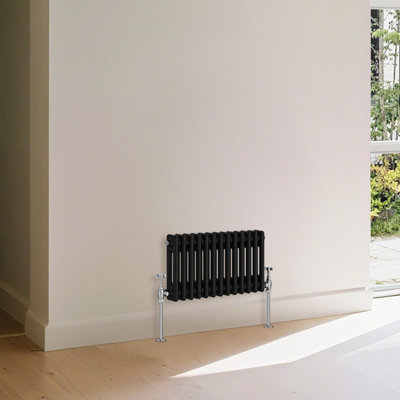 B&Q -  Traditional 2 Column Radiator Horizontal Heating Cast Iron Style Rads 300X605mm Black