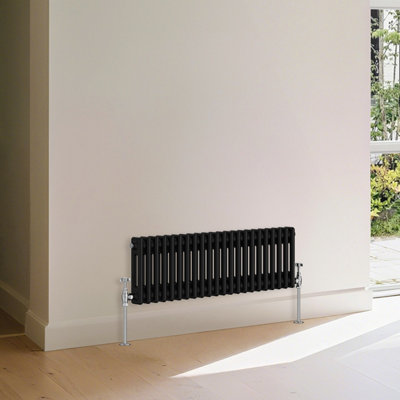B&Q -  Traditional 2 Column Radiator Horizontal Heating Cast Iron Style Rads 300X1010mm Black