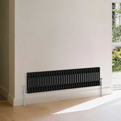 Right Radiators Traditional 2 Column Radiator Horizontal Heating Cast Iron Style Rads 300X1460mm Black