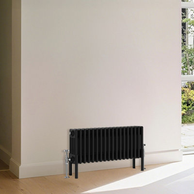 B&Q -  Traditional 4 Column Radiator Horizontal Heating Cast Iron Style Rads 300X830mm Black