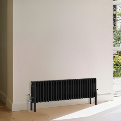 B&Q -  Traditional 4 Column Radiator Horizontal Heating Cast Iron Style Rads 300X1190mm Black