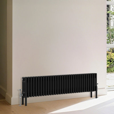 Right Radiators Traditional 4 Column Radiator Horizontal Heating Cast Iron Style Rads 300X1460mm Black