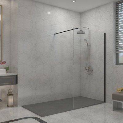 Sundaze Matt Black 8mm Walk In Shower Enclosure Wet Room Glass Screen 1100mm Panel With 1600X800mm Anthracite Shower Tray from B&Q