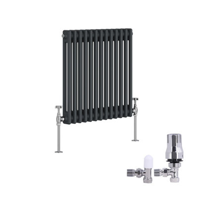 Right Radiators Traditional 2 Column Radiator Horizontal Cast Iron Style Rads 600X605mm Anthracite With Angled Thermostatic Valve from B&Q