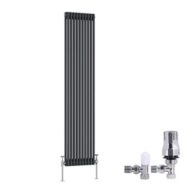 B&Q -  Traditional 2 Column Radiator Vertical Cast Iron Style Rads 1800X470mm Anthracite With Angled Thermostatic Valve