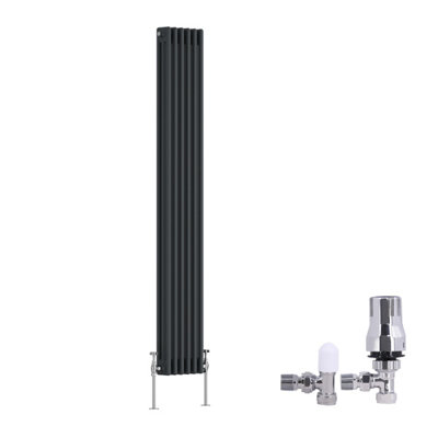 B&Q -  Traditional 3 Column Radiator Vertical Cast Iron Style Rads 1800X292mm Anthracite With Angled Thermostatic Valve