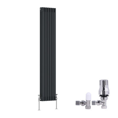 B&Q -  Traditional 3 Column Radiator Vertical Cast Iron Style Rads 1800X382mm Anthracite With Angled Thermostatic Valve