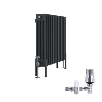 Right Radiators Traditional 4 Column Radiator Horizontal Cast Iron Style Rads 600X605mm Anthracite With Angled Thermostatic Valve from B&Q