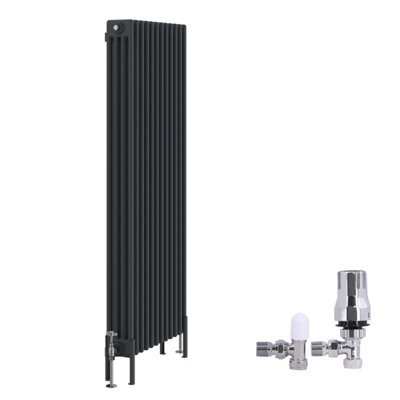 B&Q -  Traditional 4 Column Radiator Vertical Cast Iron Style Rads 1500X560mm Anthracite With Angled Thermostatic Valve