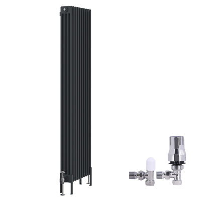 B&Q -  Traditional 4 Column Radiator Vertical Cast Iron Style Rads 1800X470mm Anthracite With Angled Thermostatic Valve