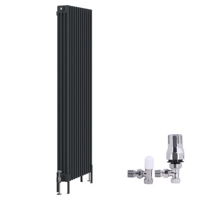 B&Q -  Traditional 4 Column Radiator Vertical Cast Iron Style Rads 1800X560mm Anthracite With Angled Thermostatic Valve