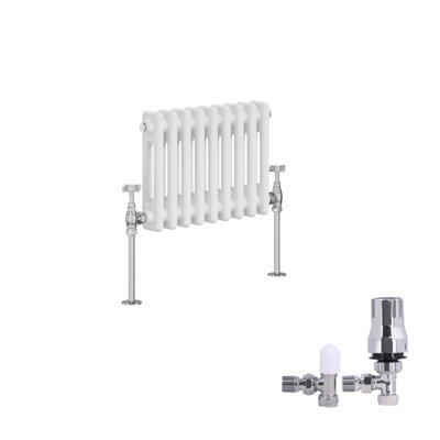 B&Q -  Traditional 2 Column Radiator Horizontal Cast Iron Style Rads 300X425mm White With Angled Thermostatic Valve