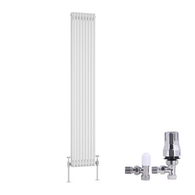 B&Q -  Traditional 2 Column Radiator Vertical Cast Iron Style Rads 1800X380mm White With Angled Thermostatic Valve