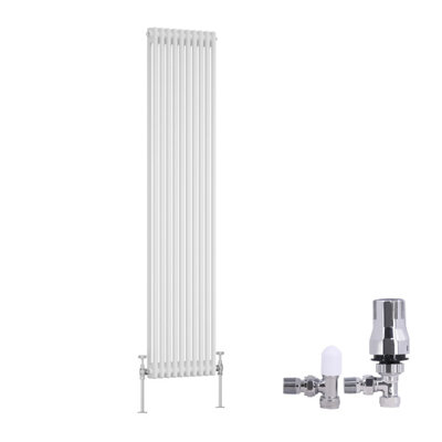 B&Q -  Traditional 2 Column Radiator Vertical Cast Iron Style Rads 1800X470mm White With Angled Thermostatic Valve