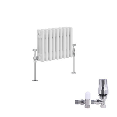 B&Q -  Traditional 3 Column Radiator Horizontal Cast Iron Style Rads 300X427mm White With Angled Thermostatic Valve