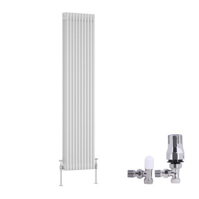 B&Q -  Traditional 3 Column Radiator Vertical Cast Iron Style Rads 1800X472mm White With Angled Thermostatic Valve