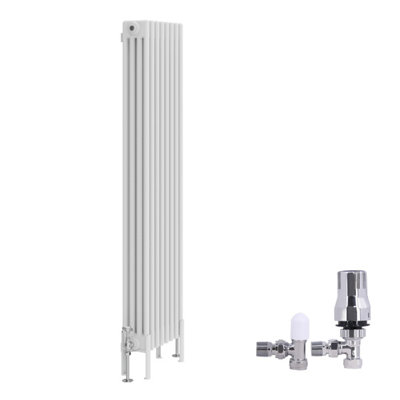 B&Q -  Traditional 4 Column Radiator Vertical Cast Iron Style Rads 1500X380mm White With Angled Thermostatic Valve